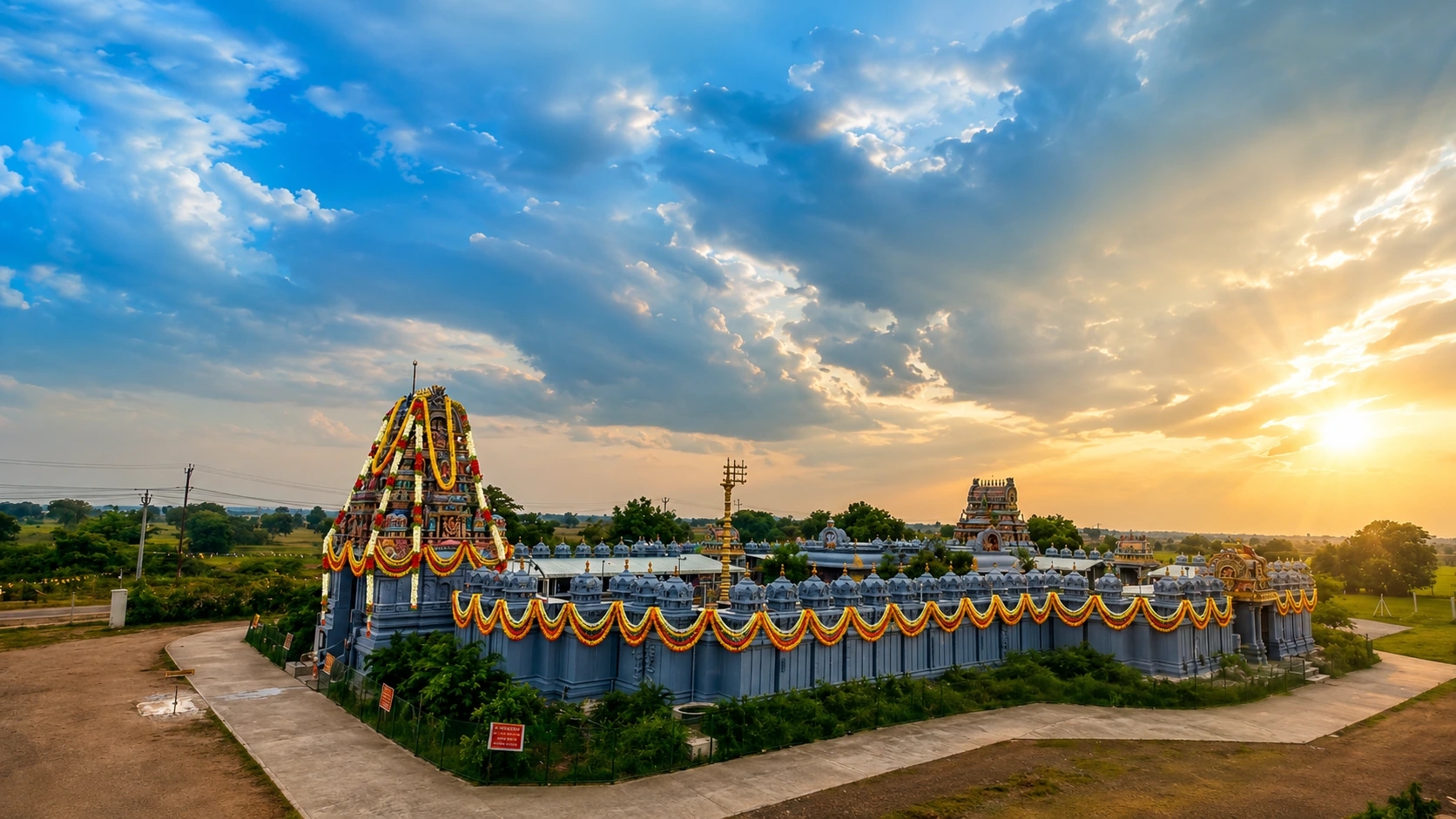 108 Shakthi Peet Temple at sunrise with dramatic sky
